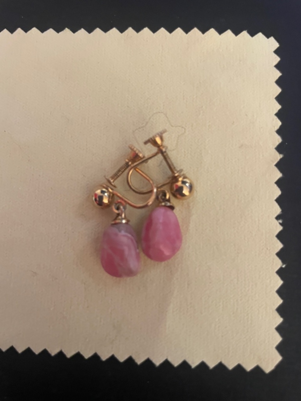Gold-Tone Pink Stone Drop Clip-On Earrings